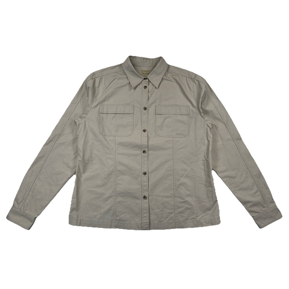 C.C. Filson Women's XL Cover Cloth Shirt Long Sleeve Button Up Beige Cotton